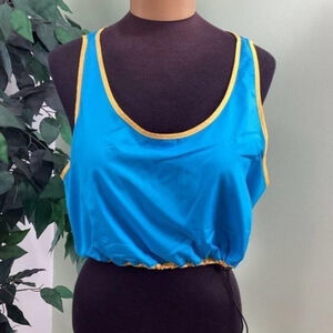 PSK Collective Blue Gold Colorblock Scoopneck Bra Top Drawstring Hem XL NWT